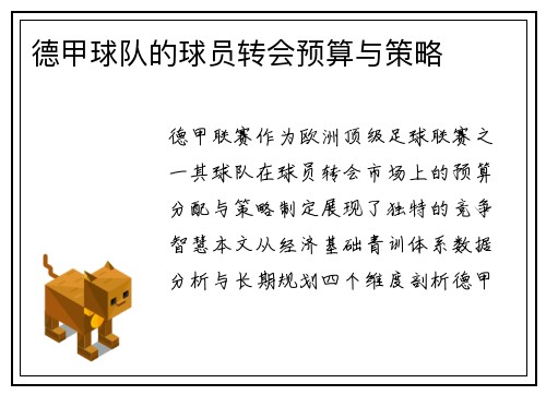 德甲球队的球员转会预算与策略