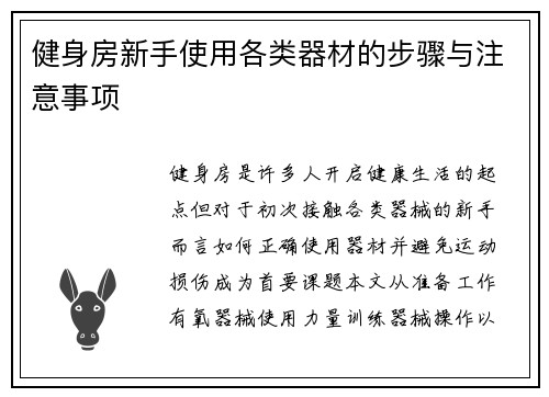 健身房新手使用各类器材的步骤与注意事项